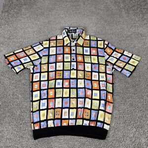 Vintage Alan Stuart Shirt Mens M Multicolor Post Modern Memphis Viscose 90s